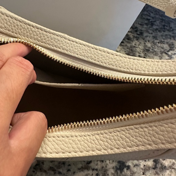 Zornna Luna Leather Half Moon Shoulder Bag in Beige Pebbled Leather - Picture 5 of 9